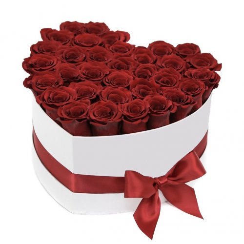 Box/Scatola bianca a forma di cuore 30 rose rosse