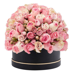 Box/Scatola cappelliera con rose rosa diversa grandezza