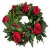 Coroncina alloro rose rosse e hypericum