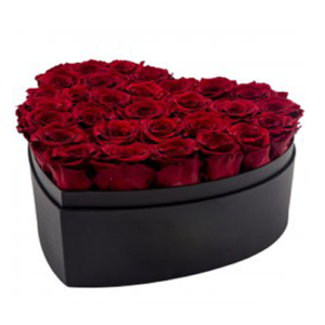 Box/Scatola nera a forma di cuore 20 rose rosse