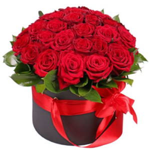 Box/Scatola circolare con 30 rose rosse