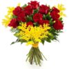 rose rosse e mimosa
