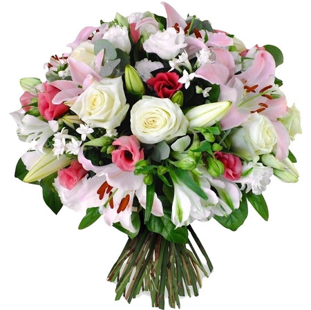 Bouquet fiori di stagione colori bianco e rosa