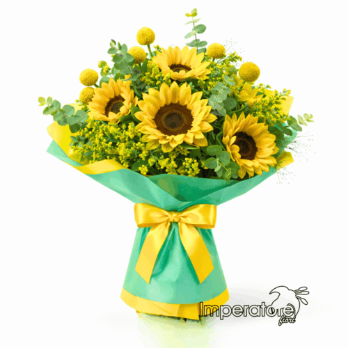 Bouquet di Girasoli, Mimosa e Craspedia