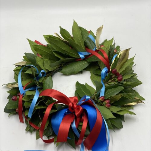 corona alloro con bacche e nastri