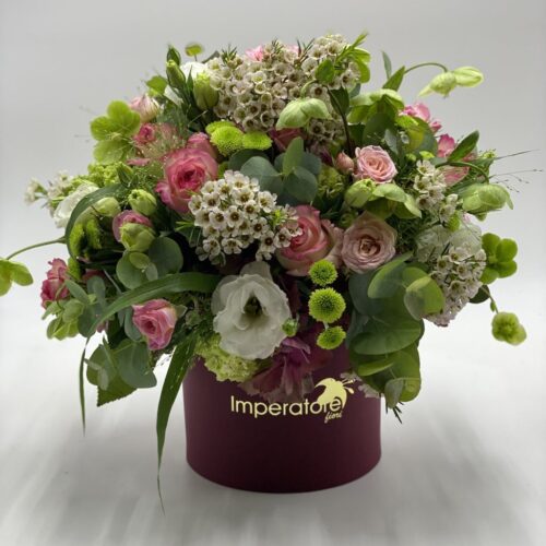 Box pamela fiori misti colori bianco,rosa e verde