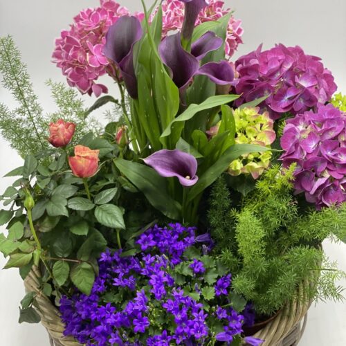 cestino con piantine fiorite