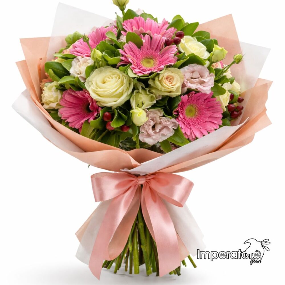 "Abbraccio di Primavera": Elegante Bouquet di Fiori Freschi con Gerbere e Rose