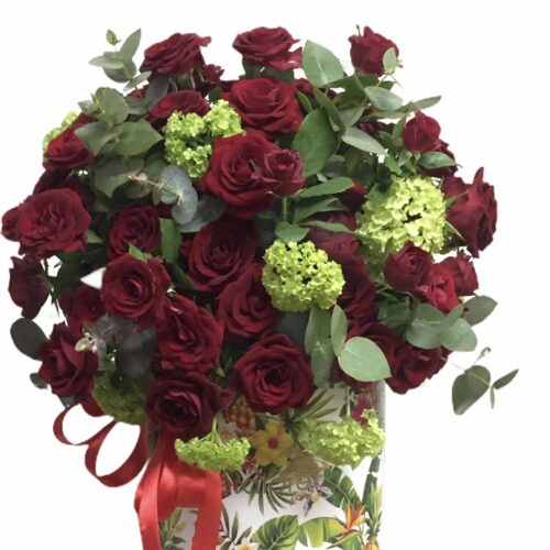 box/scatola rose rosse e verde decorativo