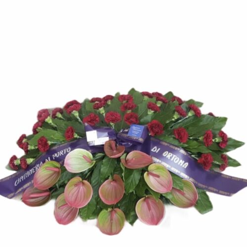 cuscino funebre rose rosse  anturium