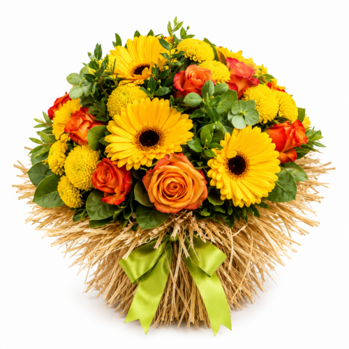 "Nido di Sole": Bouquet Rustico di Fiori Freschi con Gerbere Gialle e Rose Arancioni