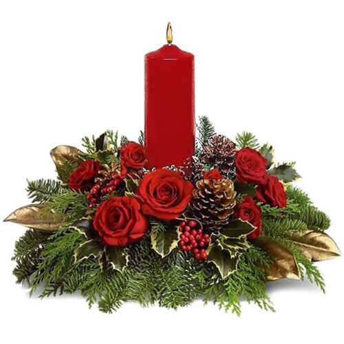 Elegantissima centro tavola natalizio col rosso