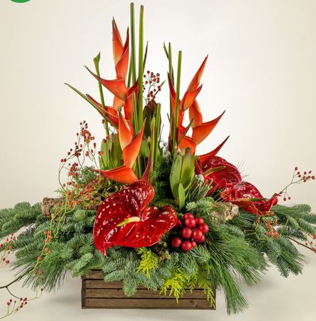 Centrotavola natalizio quadrato con fiori di anthurium rosso