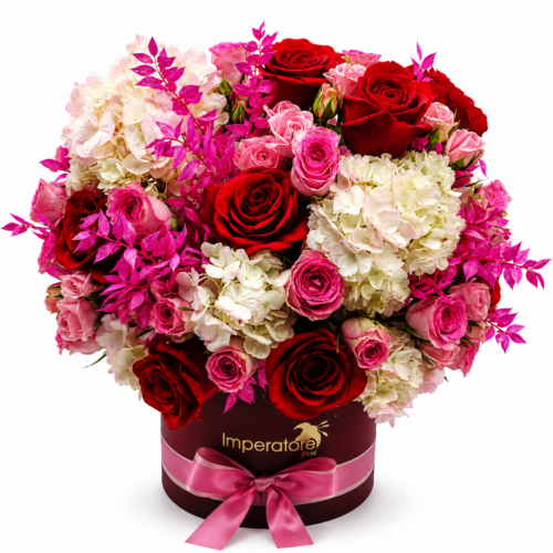 Flower Box Passione – Rose Rosse, Rose Rosa e Ortensie
