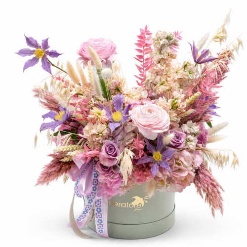 Flower Box Sogno Pastello – Composizione Floreale Rosa e Lilla