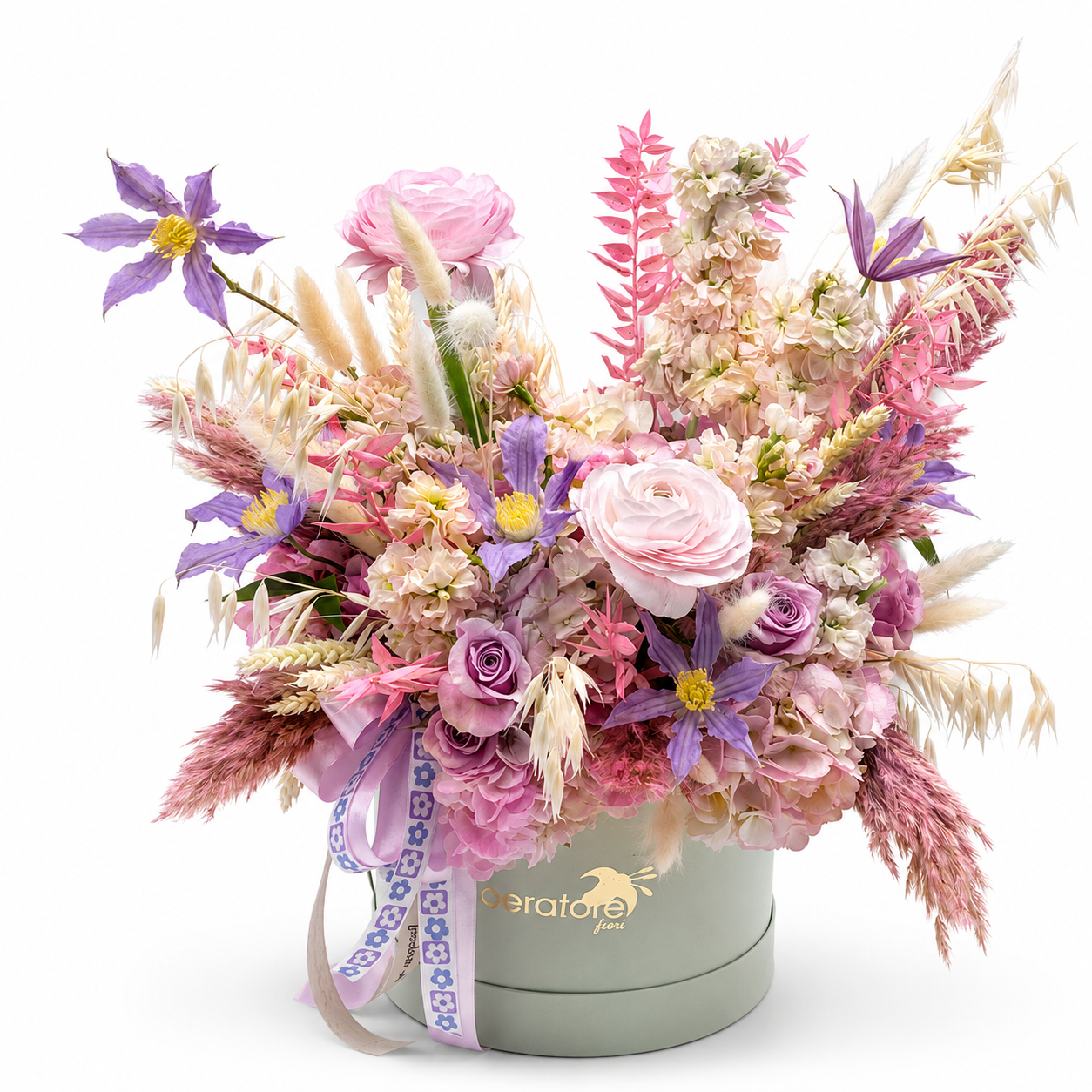 Flower Box Sogno Pastello – Composizione Floreale Rosa e Lilla