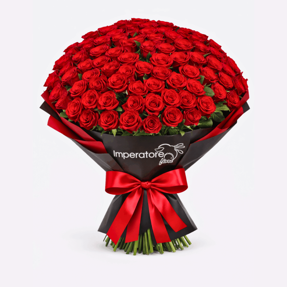 Imperial Love Grand Bouquet di 51 Rose Rosse a Gambo Lungo Luxury Edition