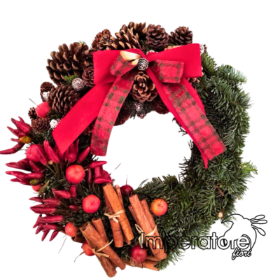 Coroncina fuoriporta natalizia con decorazioni naturali – pronta da appendere