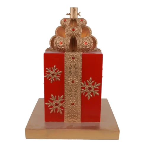 Base per Albero di Natale a Forma di Pacco Regalo Rosso e Oro – Eleganza e Stile per un Natale da Sogno H.61 cm