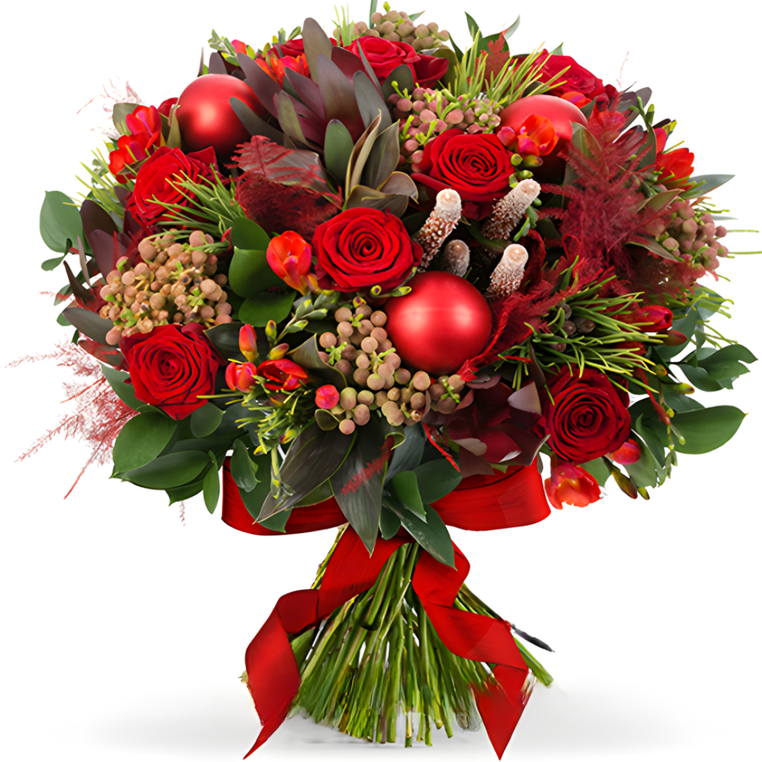 bouquet natalizio con rose rosse