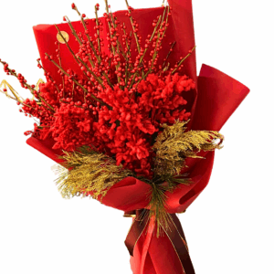 bouquet natalizio con ilex e pungitopo