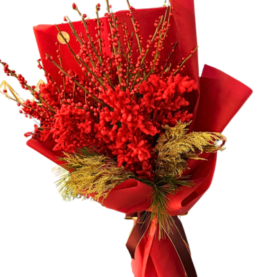 bouquet natalizio con ilex e pungitopo