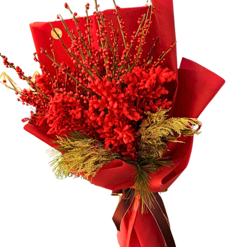 bouquet natalizio con ilex e pungitopo