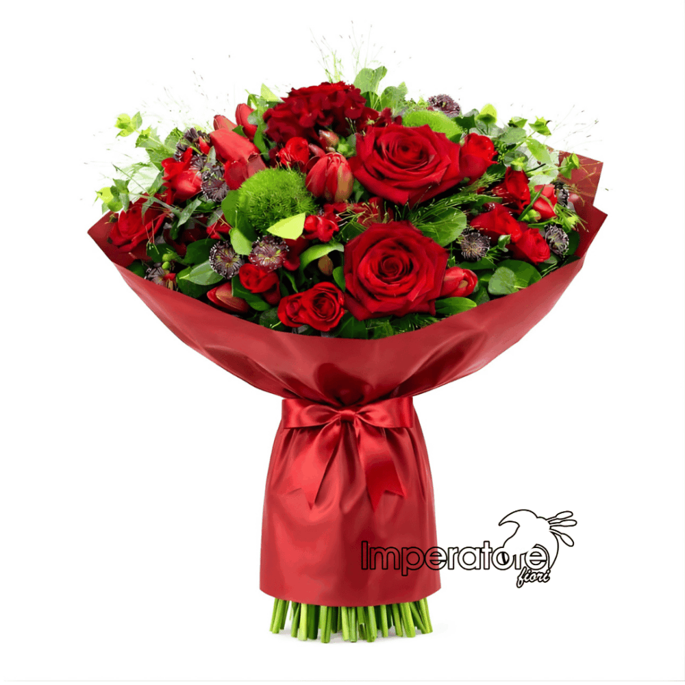 Bouquet di Rose Rosse, Tulipani e Green Trick 2