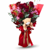 Bouquet "Coccole d'Amore" – Rose Rosse, Lisianthus e Orsacchiotto