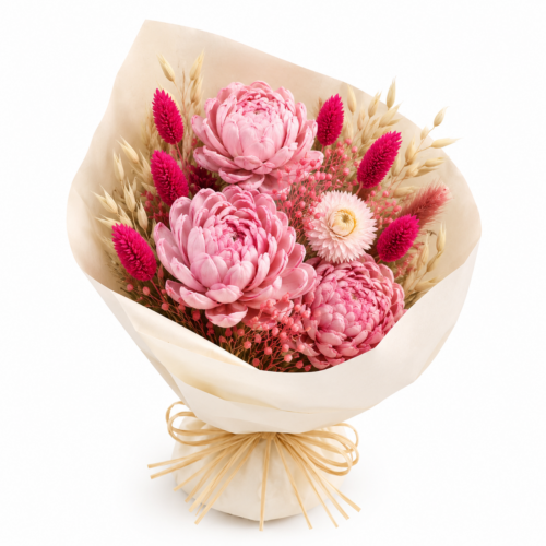 "Sogno in Rosa": Romantico Bouquet Boho-Chic di Fiori Secchi e Peonie Artigianali