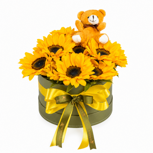 Flower Box con Girasoli Freschi e Tenero Peluche