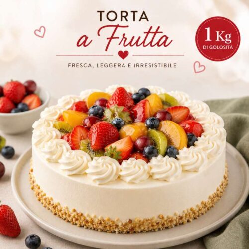 Torta alla Frutta 1 Kg – Dolce Fresco con Frutta Mista e Panna