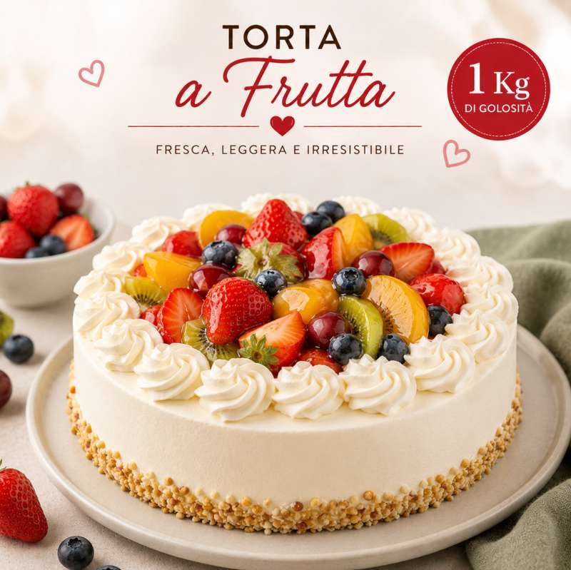 Torta alla Frutta 1 Kg – Dolce Fresco con Frutta Mista e Panna