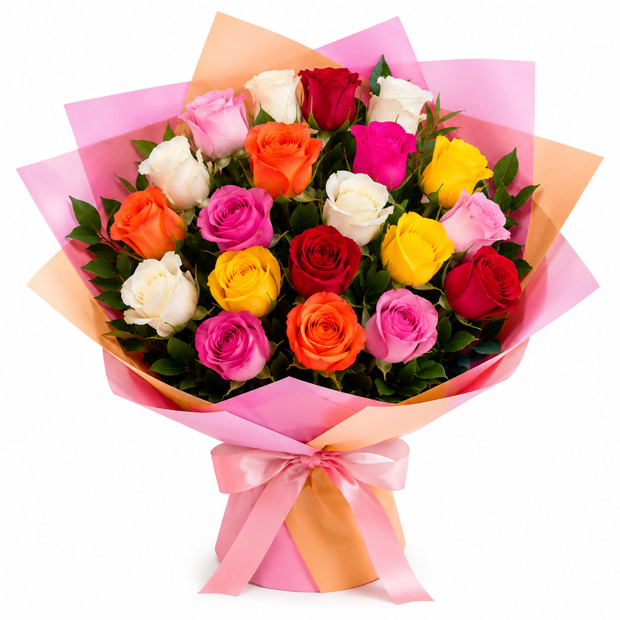Arcobaleno di Emozioni Splendido Bouquet di Rose Miste Fresche