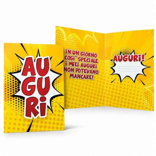 Biglietto Augurale "Auguri!" Stile Fumetto Pop Art – Cartolina Divertente per Compleanno e Occasioni Speciali