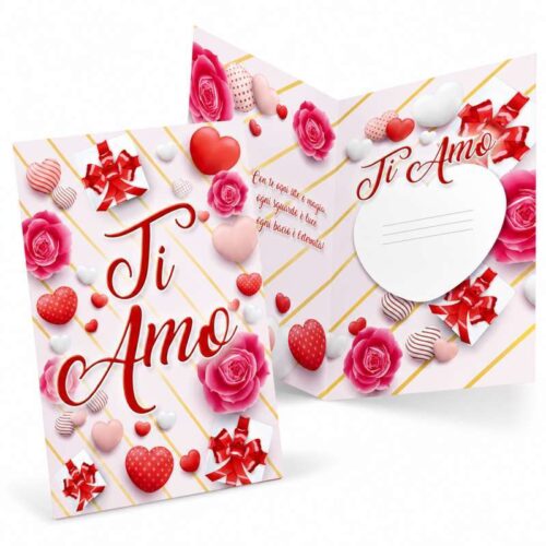 Ti Amo" con Rose e Cuori – Cartolina Romantica con Spazio per Dedica