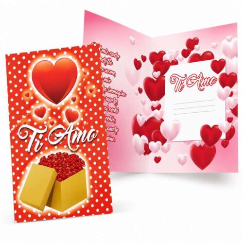 Biglietto Augurale "Ti Amo" con Cuori Romantici – Cartolina d'Amore con Spazio per Dedica