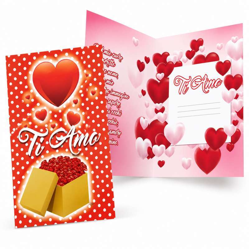 Biglietto Augurale "Ti Amo" con Cuori Romantici – Cartolina d'Amore con Spazio per Dedica