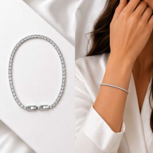 Bracciale Tennis in Acciaio Inossidabile con Zirconi Brillanti – Eleganza e Luce per Ogni Occasione