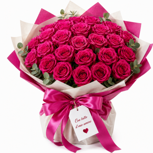 Fucsia Passion – Bouquet di 25 Rose Fucsia