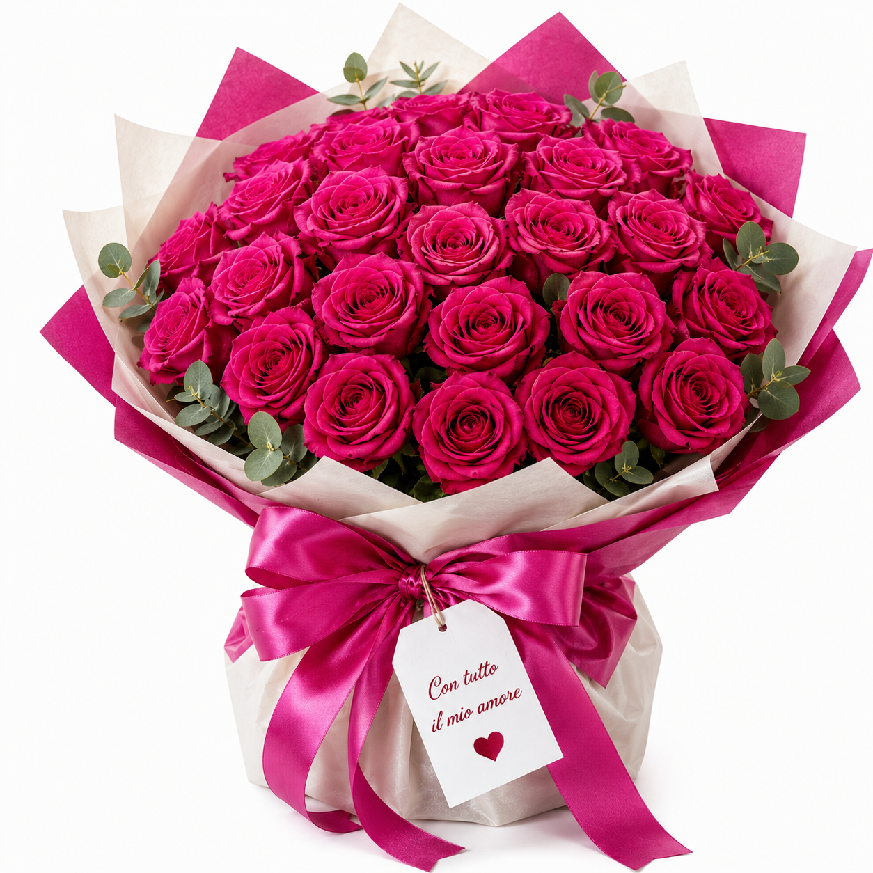 Fucsia Passion – Bouquet di 25 Rose Fucsia