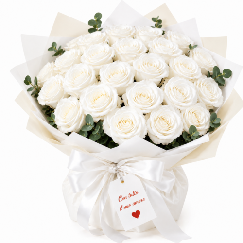 Amore Puro – Bouquet di 25 Rose Bianche
