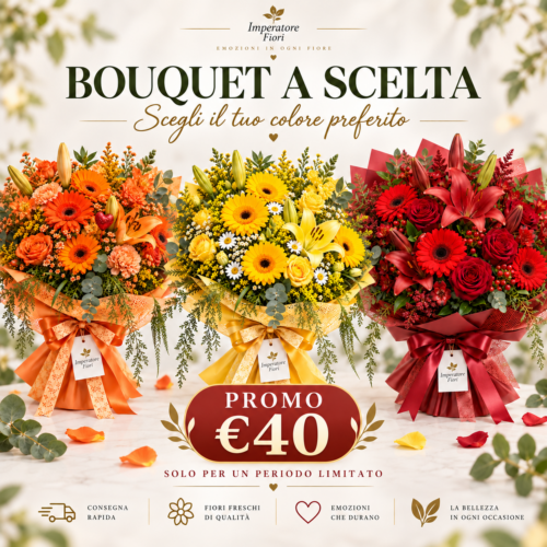 Bouquet a Scelta – Fiori Misti nei Colori Arancio, Giallo o Rosso