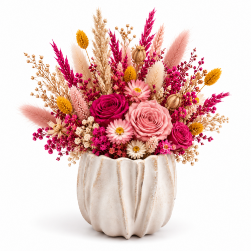 Eterna Eleganza – Composizione di Fiori Secchi in Vaso Decorativo